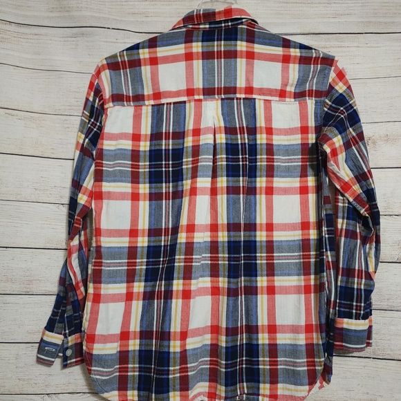 🌺3/$20 Old Navy Boyfriend Shirt Red Blue Plaid Button Down Shirt M - Picture 5 of 7